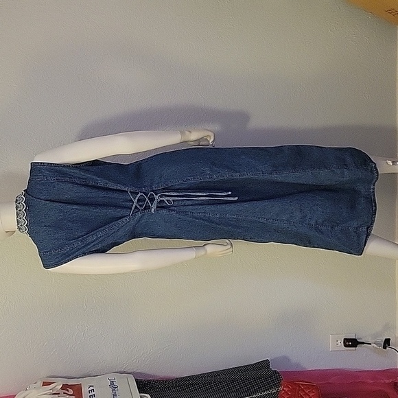 Vtg JIM ELLIOT Western Denim Chambray Sleeveless Button Down Midi Dress - Picture 9 of 14